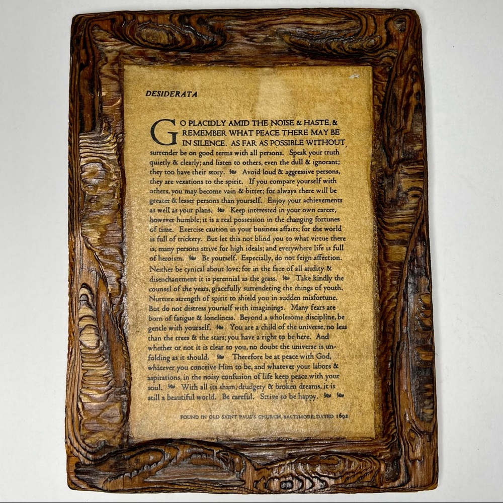🧚🏼‍♀️✨Clearance Sale!✨ Desiderata Vintage Poem Raw Edge Wood Frame Spiritual